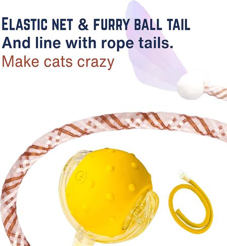 لعبة Cat Interactive - كرة تدحرجت الحركة مع مصابيح LED و 3 أوضاع لعب وذيلتين مختلفتين - أفضل لعبة للقطط والقطط الداخلية للبقاء نشطًا وتحفيز غريزة الصيد (أصفر) in Saudi Arabia