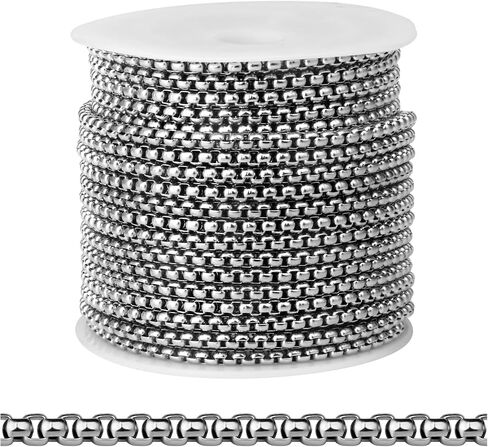 [33FT] Stainless Steel Rolo Box Chains for Jewelry Making, 2.5mm Wide 304 Stainless Steel Rolo Link Chain Roll Bulk for DIY Jewelry Making Craft in Saudi Arabia
