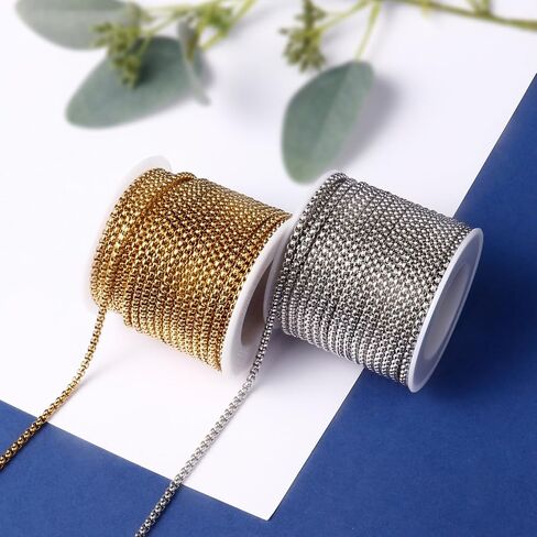 [33FT] Stainless Steel Rolo Box Chains for Jewelry Making, 2.5mm Wide 304 Stainless Steel Rolo Link Chain Roll Bulk for DIY Jewelry Making Craft in Saudi Arabia