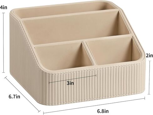 Remote Control Holder with 4 Compartments, PU Leather Small Nightstand Organizer for Home Desk Accessories Office Supplies, Multifunctional Stylish Small Bedside Desktop Organizers (Beige) in Kuwait