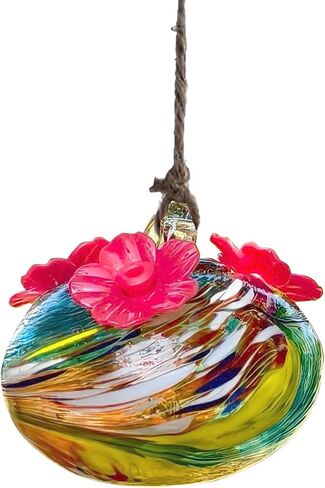 Small Glass Hummingbird Feeders for Outdoors Hanging - Hand Blown Glass Ball Nectar Feeding, Multi Color with 3 Flowers Feeding Ports, Decor for Garden/Backyard Outside in Saudi Arabia