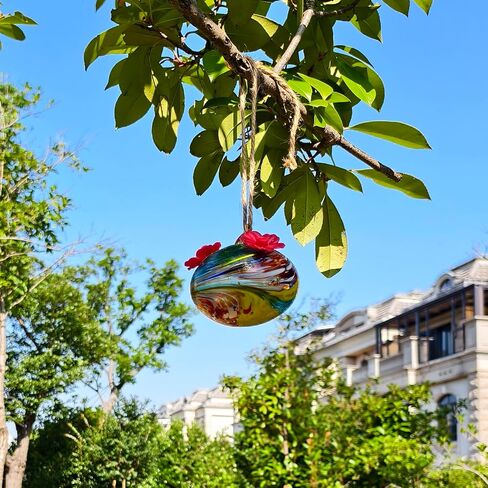 Small Glass Hummingbird Feeders for Outdoors Hanging - Hand Blown Glass Ball Nectar Feeding, Multi Color with 3 Flowers Feeding Ports, Decor for Garden/Backyard Outside in Saudi Arabia