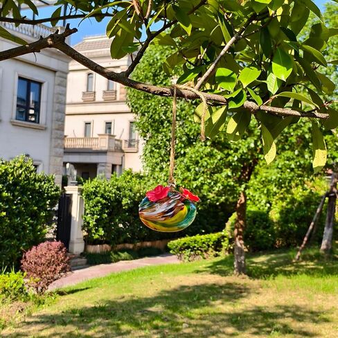 Small Glass Hummingbird Feeders for Outdoors Hanging - Hand Blown Glass Ball Nectar Feeding, Multi Color with 3 Flowers Feeding Ports, Decor for Garden/Backyard Outside in Saudi Arabia