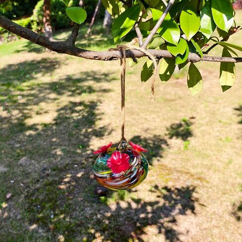 Small Glass Hummingbird Feeders for Outdoors Hanging - Hand Blown Glass Ball Nectar Feeding, Multi Color with 3 Flowers Feeding Ports, Decor for Garden/Backyard Outside in Saudi Arabia