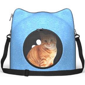 Cat Bed Cave & Hard Cat Carrier – Foldable Indoor Cat Hideaway for Small Dogs and Cats, with Removable Cushion, Travel Straps, Blue in Saudi Arabia