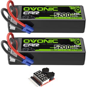 OVONIC 3S LiPo Battery 11.1V 5200mAh 120C with EC5 Plug for RC Car RC Truck Airplane Helicopter Boat Car Racing RC Hobby (2 Packs)(with Lipo Voltage Checker) in Kuwait