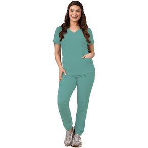 Green Town Scrubs for Women Scrub Set - Jogger Pant and V-Neck Top, 6 Pockets, Easy Care Uniforms-Pewter-X-Large Tall in Kuwait