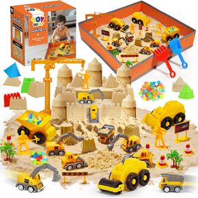لعبة Toy Life 38 PCS مجموعة رمل رمل مع رمل كبير قابلة للطي مع رمل سحري 2.2ibs والشاحنات وقوالب القلعة وتوسيع حصيرة من جانب الشاطئ-صناديق بناء صندوق رمل داخلي للأطفال الصغار 1-3 in Kuwait