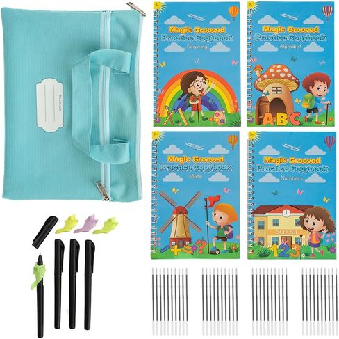 Grooved Kids Writing - Small Children's Magic Copybooks - Magic Practice Copybook for Kids w/Extra Ink - Grooved Letter Tracing for Kids Ages 3-5 w/Carrying Case - Grooved Writing Books for Kids in Saudi Arabia