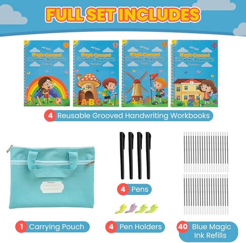 Grooved Kids Writing - Small Children's Magic Copybooks - Magic Practice Copybook for Kids w/Extra Ink - Grooved Letter Tracing for Kids Ages 3-5 w/Carrying Case - Grooved Writing Books for Kids in Saudi Arabia