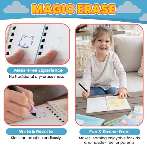 Grooved Kids Writing - Small Children's Magic Copybooks - Magic Practice Copybook for Kids w/Extra Ink - Grooved Letter Tracing for Kids Ages 3-5 w/Carrying Case - Grooved Writing Books for Kids in Saudi Arabia