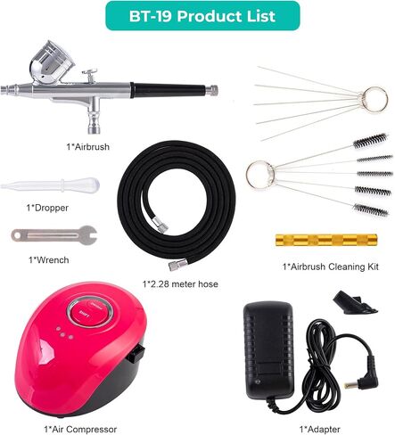 Airbrush Kit, 50 PSI, 0.3mm Nozzle, Air brush Gun Set for Nails Art, Cakes,Makeup, Painting, Cookie, Clothes, Paint, Cleaning Machine(ACK-BT166K) in Saudi Arabia