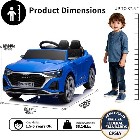 سيارة Audi 12V المرخصة للركوب الكهربائي ، سيارة كهربائية تعمل بالبطاريات ، مناسبة للبنين والبنات الذين تتراوح أعمارهم بين 3 سنوات ، مع المصابيح الأمامية LED ، والتحكم عن بعد 2.4 جيجا هرتز (وردي) in Kuwait
