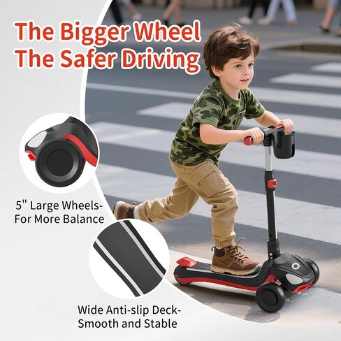 دراجة نارية كهربائية للأطفال مع 3 عجلات مضاءة LED ، ارتفاع قابل للتعديل وطفر النحافة ، منصة مضادة للانزلاق مع الأضواء ، آلية سهلة الطائر ، توازن الدراجات البخارية للأطفال الذين تتراوح أعمارهم بين 6-12 in Kuwait