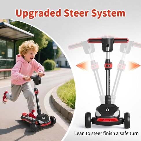 دراجة نارية كهربائية للأطفال مع 3 عجلات مضاءة LED ، ارتفاع قابل للتعديل وطفر النحافة ، منصة مضادة للانزلاق مع الأضواء ، آلية سهلة الطائر ، توازن الدراجات البخارية للأطفال الذين تتراوح أعمارهم بين 6-12 in Kuwait