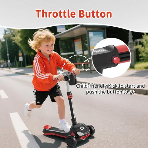 دراجة نارية كهربائية للأطفال مع 3 عجلات مضاءة LED ، ارتفاع قابل للتعديل وطفر النحافة ، منصة مضادة للانزلاق مع الأضواء ، آلية سهلة الطائر ، توازن الدراجات البخارية للأطفال الذين تتراوح أعمارهم بين 6-12 in Kuwait