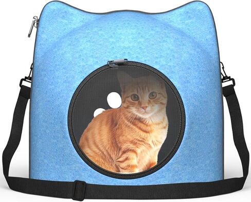 Cat Bed Cave & Hard Cat Carrier – Foldable Indoor Cat Hideaway for Small Dogs and Cats, with Removable Cushion, Travel Straps, Blue in Saudi Arabia