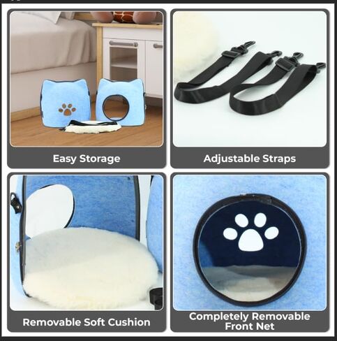 Cat Bed Cave & Hard Cat Carrier – Foldable Indoor Cat Hideaway for Small Dogs and Cats, with Removable Cushion, Travel Straps, Blue in Saudi Arabia