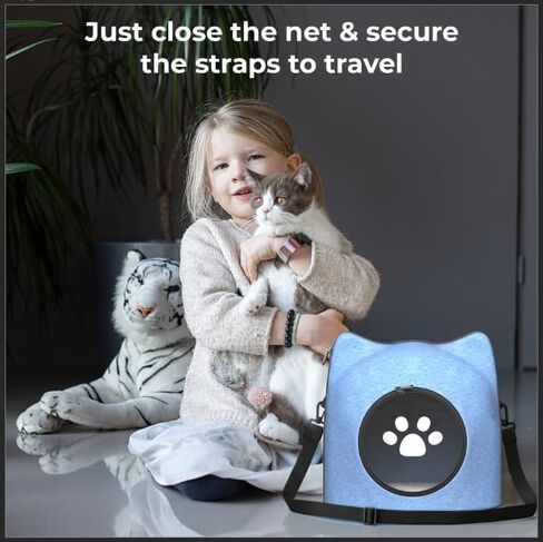 Cat Bed Cave & Hard Cat Carrier – Foldable Indoor Cat Hideaway for Small Dogs and Cats, with Removable Cushion, Travel Straps, Blue in Saudi Arabia