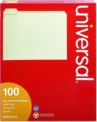 Universal UNV12115EE 1/5-Cut Assorted Top Tab File Folders - Letter Size, Manila (100/Box) in Saudi Arabia