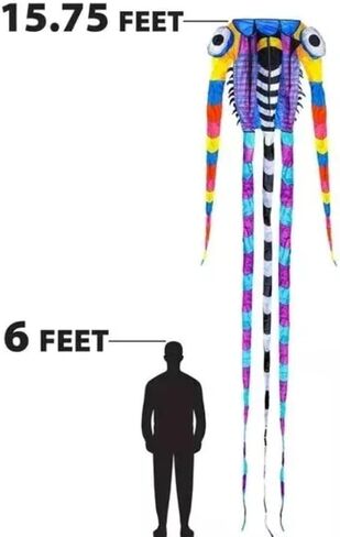 Airfoil Giant Nylon 3D Trilobite Kite - 15.75 قدم تصميم ثلاثي Trilobite | من السهل الطيران ، متعة في الهواء الطلق متينة للبالغين والمراهقين | طائرة ورقية ناعمة كبيرة مع ذيول طويلة in Kuwait