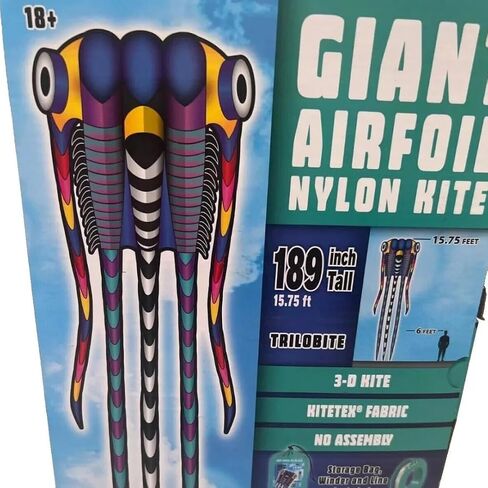 Airfoil Giant Nylon 3D Trilobite Kite - 15.75 قدم تصميم ثلاثي Trilobite | من السهل الطيران ، متعة في الهواء الطلق متينة للبالغين والمراهقين | طائرة ورقية ناعمة كبيرة مع ذيول طويلة in Kuwait