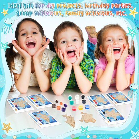 Geelin 24 Set Ocean Undersea Party لصالح Animal Wooden Paint Craft Kit DIY CARK WOODEN CARTH مع فرشاة وبطاقة لطفلة BOY BOY BIRDACTIVING PISMIVING Party Supplies Goodie Bag Suited Award in Saudi Arabia