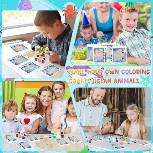 Geelin 24 Set Ocean Undersea Party لصالح Animal Wooden Paint Craft Kit DIY CARK WOODEN CARTH مع فرشاة وبطاقة لطفلة BOY BOY BIRDACTIVING PISMIVING Party Supplies Goodie Bag Suited Award in Saudi Arabia