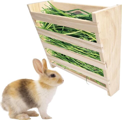 Hamiledyi Small Rabbit Hay Feeder with Litter Box Wooden Food Feeding Manger Bunny Hay Dispenser Small Animals Grass Holder for Guinea Pig Hamsters Bunny Chinchilla in Saudi Arabia