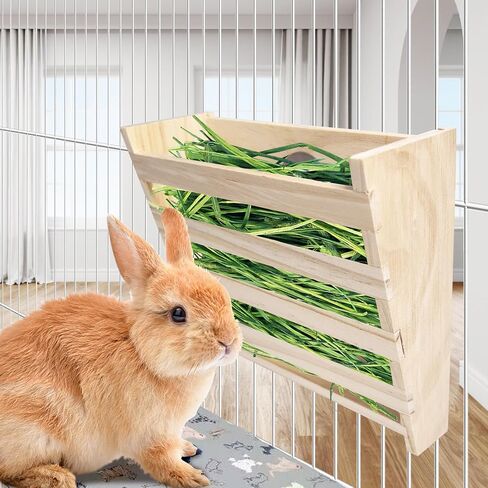 Hamiledyi Small Rabbit Hay Feeder with Litter Box Wooden Food Feeding Manger Bunny Hay Dispenser Small Animals Grass Holder for Guinea Pig Hamsters Bunny Chinchilla in Saudi Arabia