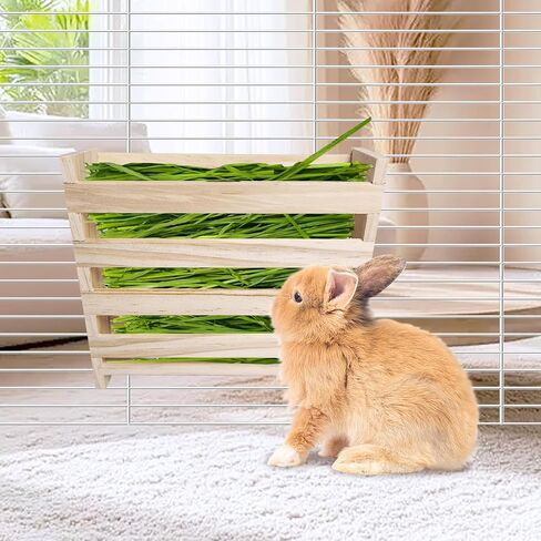 Hamiledyi Small Rabbit Hay Feeder with Litter Box Wooden Food Feeding Manger Bunny Hay Dispenser Small Animals Grass Holder for Guinea Pig Hamsters Bunny Chinchilla in Saudi Arabia