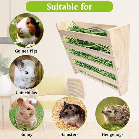 Hamiledyi Small Rabbit Hay Feeder with Litter Box Wooden Food Feeding Manger Bunny Hay Dispenser Small Animals Grass Holder for Guinea Pig Hamsters Bunny Chinchilla in Saudi Arabia