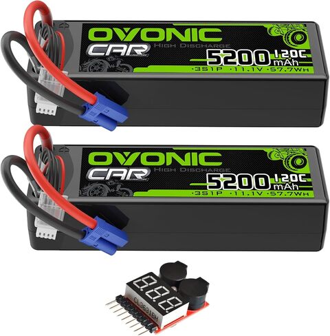 بطارية Ovonic 3S Lipo 11.1V 5200mAh 120C مع قابس EC5 لـ RC Car RC Truck Airplane Helicopter Car Car Racing RC Hobby (2 عبوات) (مع مدقق جهد Lipo) in Kuwait