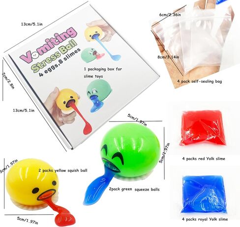 4 عبوة القيء كرات الإجهاد البيض ، ألعاب تململ كرة الوحل | 8 عبوات SPISE SPISE TOY SENSORY SENSORY للمراهقين والكبار والأطفال | هدية هدفة الجدة العائلية ، حشوات تخزين عيد الميلاد in Kuwait