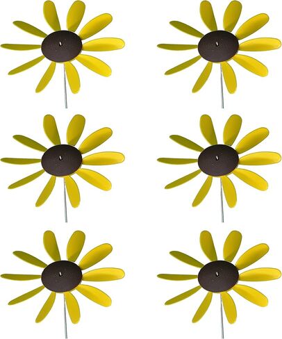 Beloit Plastics 12" Diameter Sunflowers/Daisy (6 Pack),24" Tall Pinwheel and Wind Spinner for Garden, Lawn, or Patio,Flower Vibrations May Irritate Moles - Front or Back Yard Decoration,USA Made in Saudi Arabia