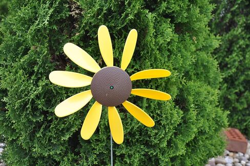 Beloit Plastics 12" Diameter Sunflowers/Daisy (6 Pack),24" Tall Pinwheel and Wind Spinner for Garden, Lawn, or Patio,Flower Vibrations May Irritate Moles - Front or Back Yard Decoration,USA Made in Saudi Arabia