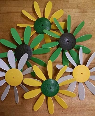 Beloit Plastics 12" Diameter Sunflowers/Daisy (6 Pack),24" Tall Pinwheel and Wind Spinner for Garden, Lawn, or Patio,Flower Vibrations May Irritate Moles - Front or Back Yard Decoration,USA Made in Saudi Arabia