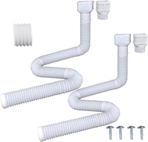 7ft Long Gutter Downspout Extensions, 3.1" OD Gutter Downspout Extender Pipe for 2"×3" Downspout and 3"×4"Downspout, Flexible Pipe Stretched Length 7ft, White,2-Pack in Saudi Arabia