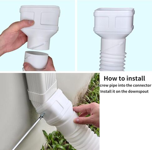 7ft Long Gutter Downspout Extensions, 3.1" OD Gutter Downspout Extender Pipe for 2"×3" Downspout and 3"×4"Downspout, Flexible Pipe Stretched Length 7ft, White,2-Pack in Saudi Arabia