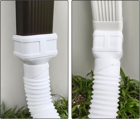 7ft Long Gutter Downspout Extensions, 3.1" OD Gutter Downspout Extender Pipe for 2"×3" Downspout and 3"×4"Downspout, Flexible Pipe Stretched Length 7ft, White,2-Pack in Saudi Arabia