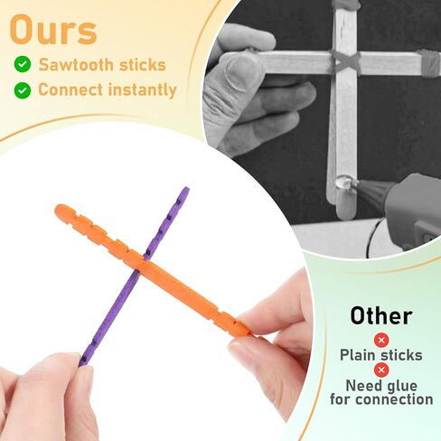 1000 PCS Connectable Sawtooth Popsicle Sticks, Colorful Sawtooth Wood Craft Sticks, 4.5'' Colored and Natural Wood Craft Sticks, Jumbo Sawtooth Popsicle Sticks for DIY Craft and Creative Designs in Saudi Arabia