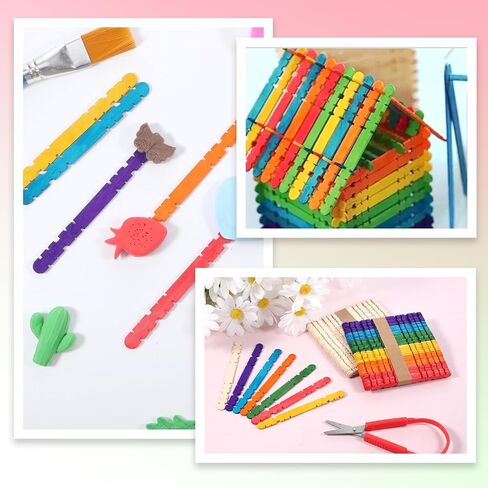 1000 PCS Connectable Sawtooth Popsicle Sticks, Colorful Sawtooth Wood Craft Sticks, 4.5'' Colored and Natural Wood Craft Sticks, Jumbo Sawtooth Popsicle Sticks for DIY Craft and Creative Designs in Saudi Arabia