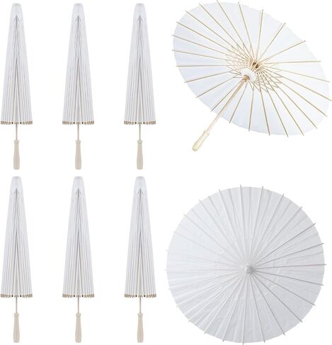 8 Pcs White Paper Umbrellas, 23.6 Inch Blank Paper Parasol DIY Oiled Painting Chinese Japanese Handmade Decorative Umbrella for Wedding, Bridal Party Decor, Photography Props, Asian Theme Decoration in Saudi Arabia