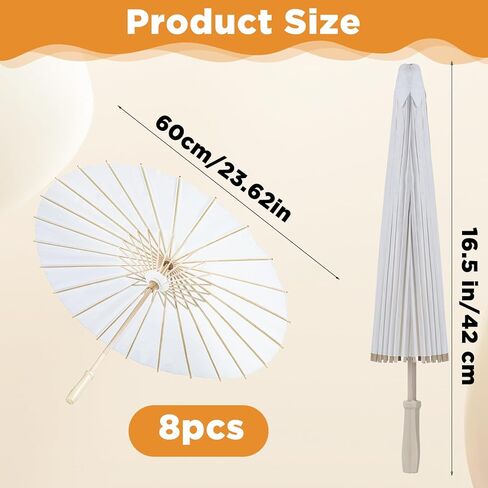 8 Pcs White Paper Umbrellas, 23.6 Inch Blank Paper Parasol DIY Oiled Painting Chinese Japanese Handmade Decorative Umbrella for Wedding, Bridal Party Decor, Photography Props, Asian Theme Decoration in Saudi Arabia