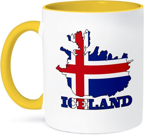 3dRose mug_63163_4 "The flag of Iceland in the outline map of the country and name, Iceland" Two Tone Black Mug, 11 oz, Multicolor in Saudi Arabia