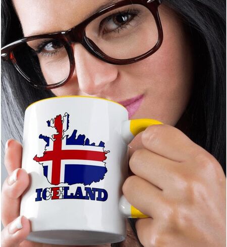 3dRose mug_63163_4 "The flag of Iceland in the outline map of the country and name, Iceland" Two Tone Black Mug, 11 oz, Multicolor in Saudi Arabia