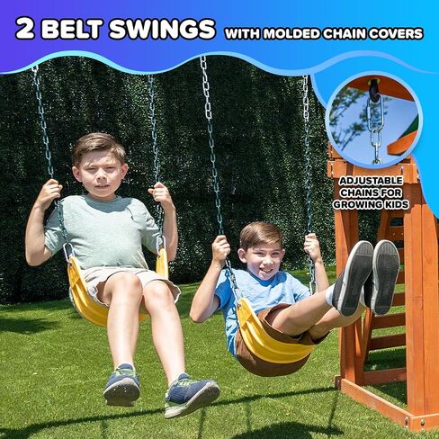 الرياضة الرياضية Amazon الحصرية Sherwood Wood Swing مع 3 تقلبات ، شريحة ، وسطح مغطى مع شريحة in Kuwait