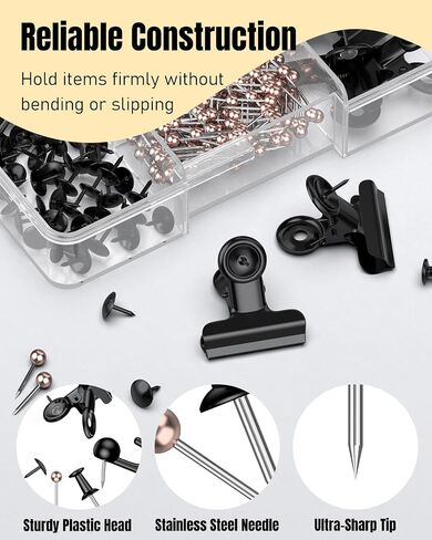 UniClife 200 PCS دبابيس دفع أسود ، أسود إبهام الأسود للجدار ، دبابيس الدفع 5 نمط للوحة Cork ولوحة الإعلانات ، خطافات الجدار Thumbtacks مجموعة للصور ملاحظات الفن والزينة in Saudi Arabia
