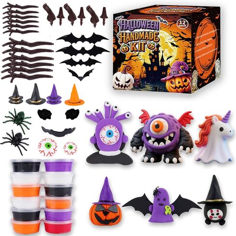 12Pack Halloween Crafts for Kids - Air Clay Clay Halloween Crafts Kits ، Moded Clay DIY Kit للأطفال - رائع لحفلات أعياد الميلاد ، خدعة أو علاج ، من سن 3+ in Kuwait
