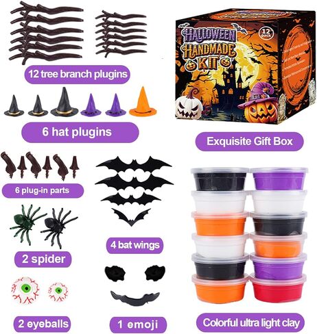 12Pack Halloween Crafts for Kids - Air Clay Clay Halloween Crafts Kits ، Moded Clay DIY Kit للأطفال - رائع لحفلات أعياد الميلاد ، خدعة أو علاج ، من سن 3+ in Kuwait